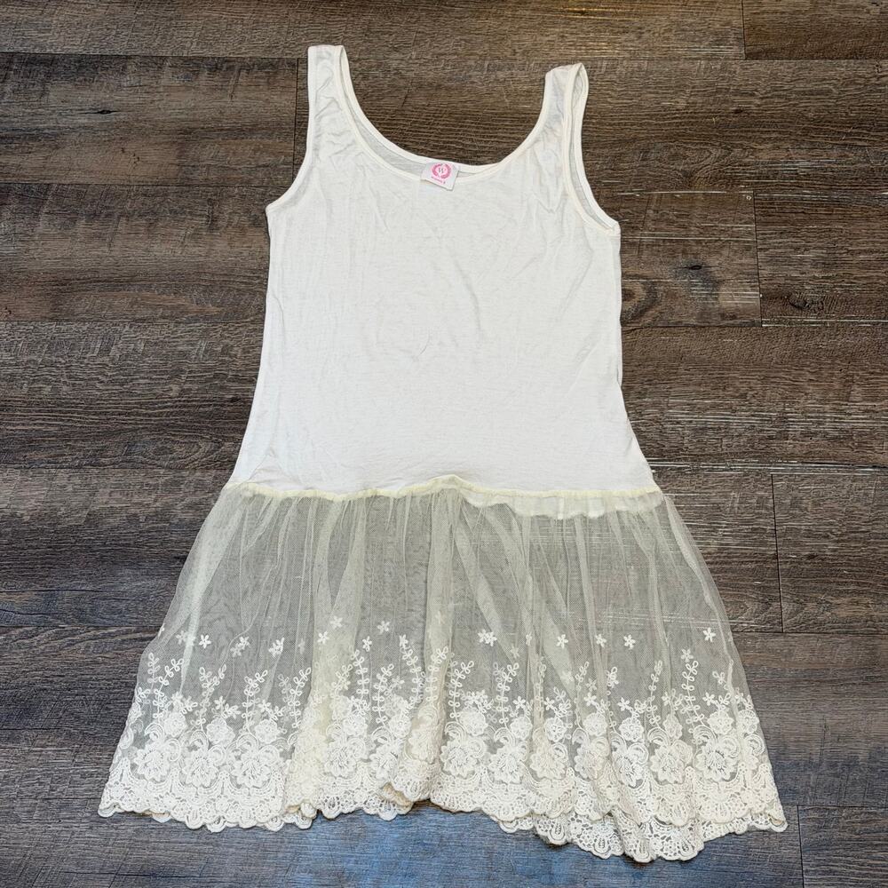 Wanna B Ivory Lace Tulle Hem Tank Dress Layering Extender Slip